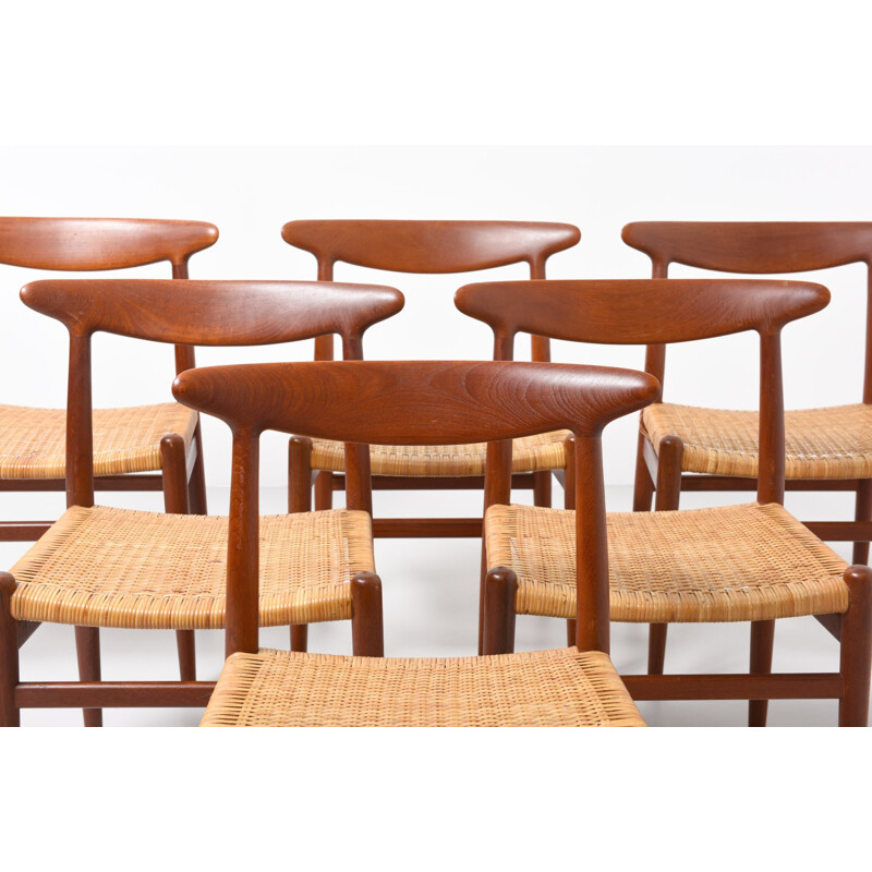 Ensemble de 6 chaises de salle à manger en rotin "W2", Hans J. WEGNER - 1950