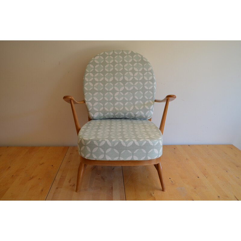 Ercol 203 armchair in grey and white fabric, Lucian ERCOLANI - 1960s