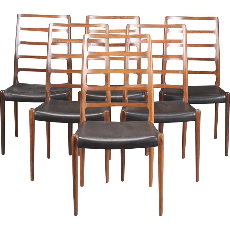 Set of 6 vintage rosewood chairs by Niels Otto Møller, Denmark 1960s