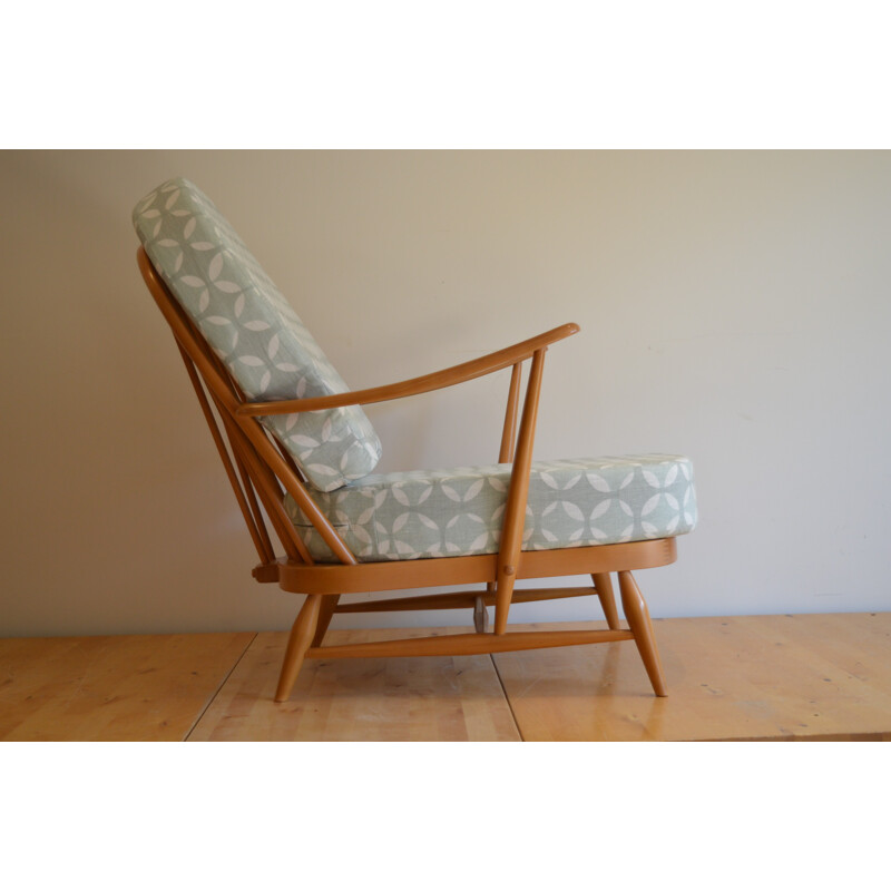 Ercol 203 armchair in grey and white fabric, Lucian ERCOLANI - 1960s