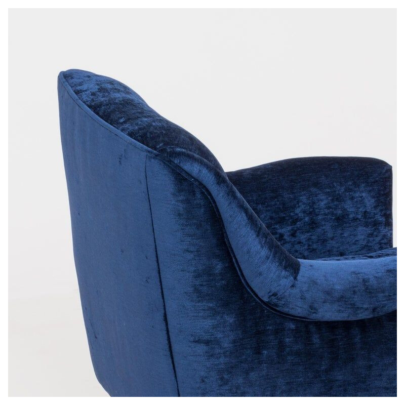 Pareja de sillones vintage de terciopelo azul y latón, camelia de Carlo Pagani para Arflex, 1951