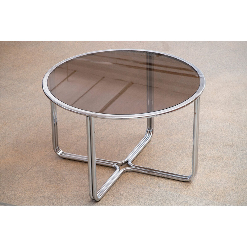 Table vintage en chrome & verre fumé, 1970