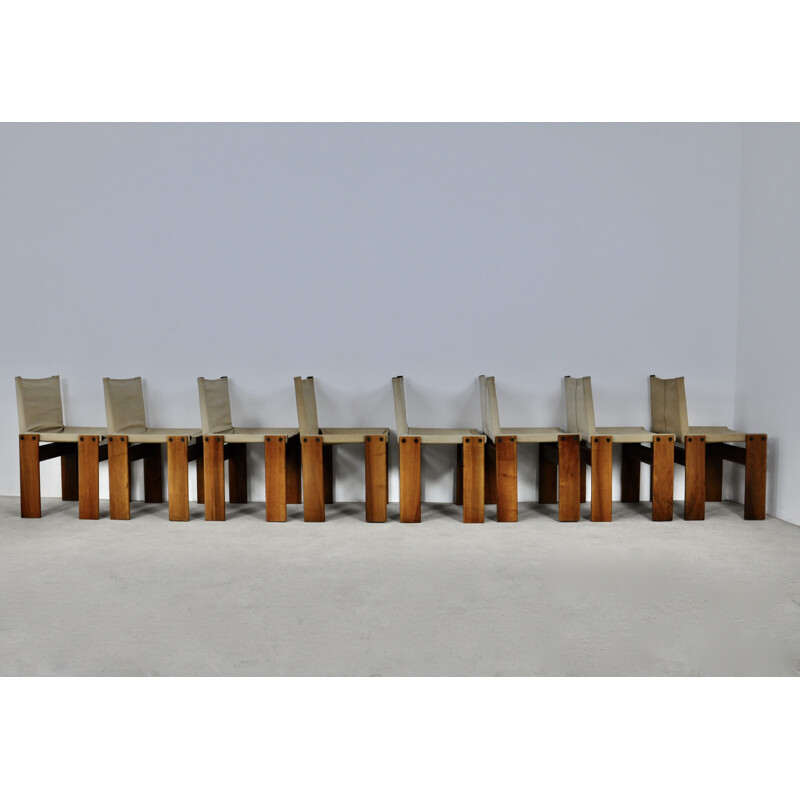 Ensemble de 8 chaises vintage Monk par Afra & Tobia Scarpa pour Molteni, 1970