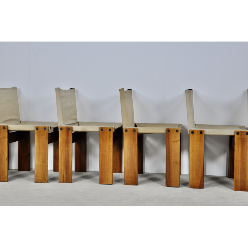 Set of 8 vintage Monk chairs by Afra & Tobia Scarpa for Molteni, 1970s