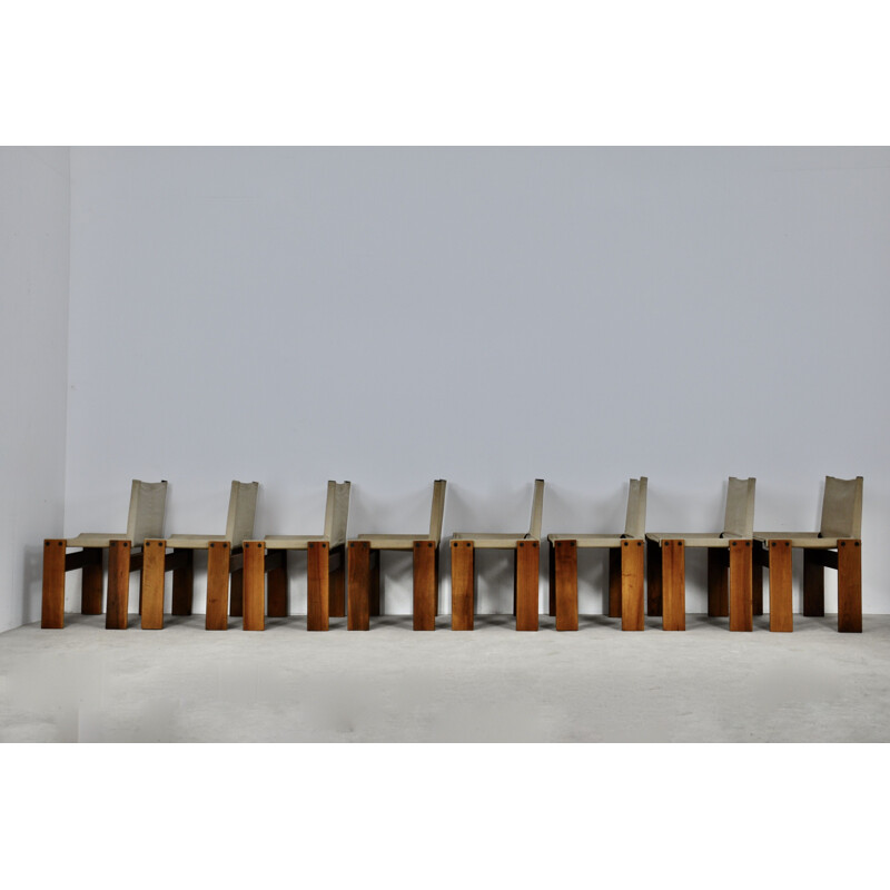 Set of 8 vintage Monk chairs by Afra & Tobia Scarpa for Molteni, 1970s