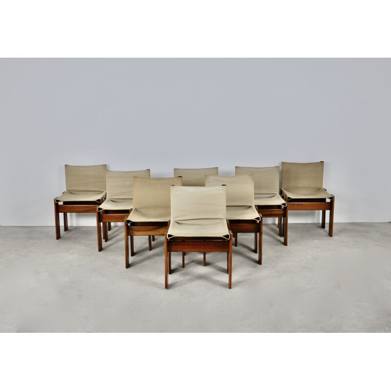 Set of 8 vintage Monk chairs by Afra & Tobia Scarpa for Molteni, 1970s