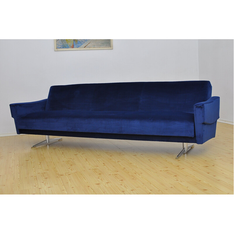 Mid century 4 seater velvet sofa daybed, 1960s