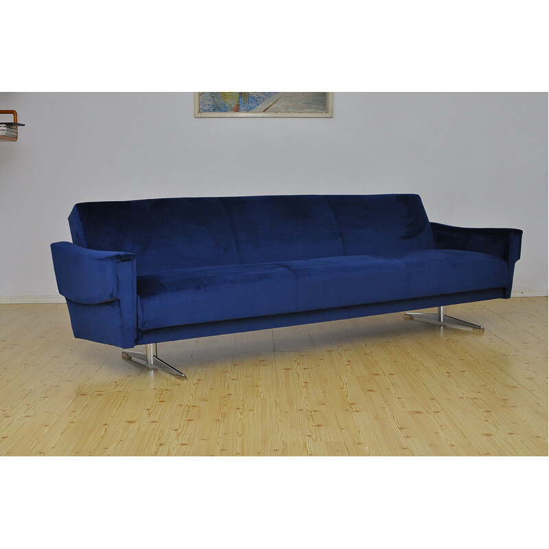 Mid century 4 seater velvet sofa daybed, 1960s