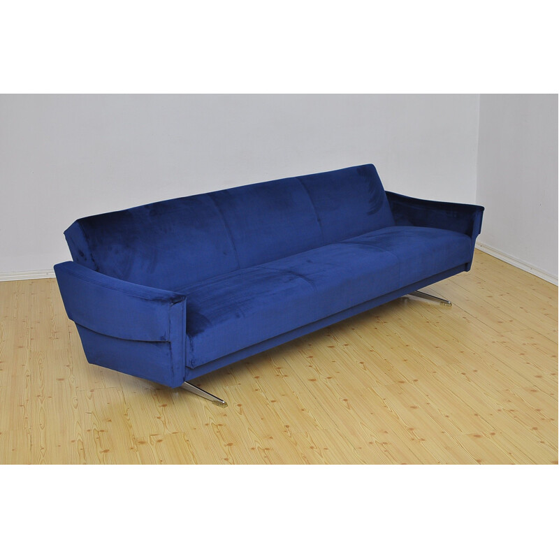 Mid century 4 seater velvet sofa daybed, 1960s