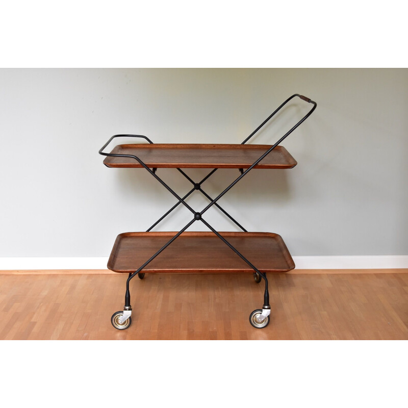 Vintage teak wood by J.H Fabriken Serving Trolley for Tray Sävsjö, Sweden 1960s