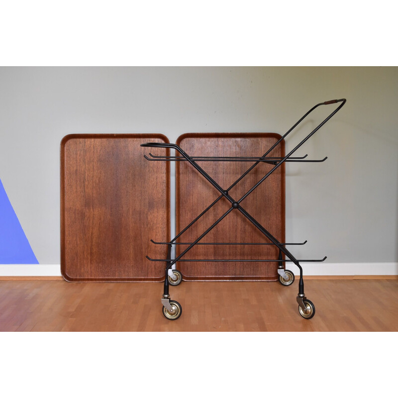 Vintage teak wood by J.H Fabriken Serving Trolley for Tray Sävsjö, Sweden 1960s