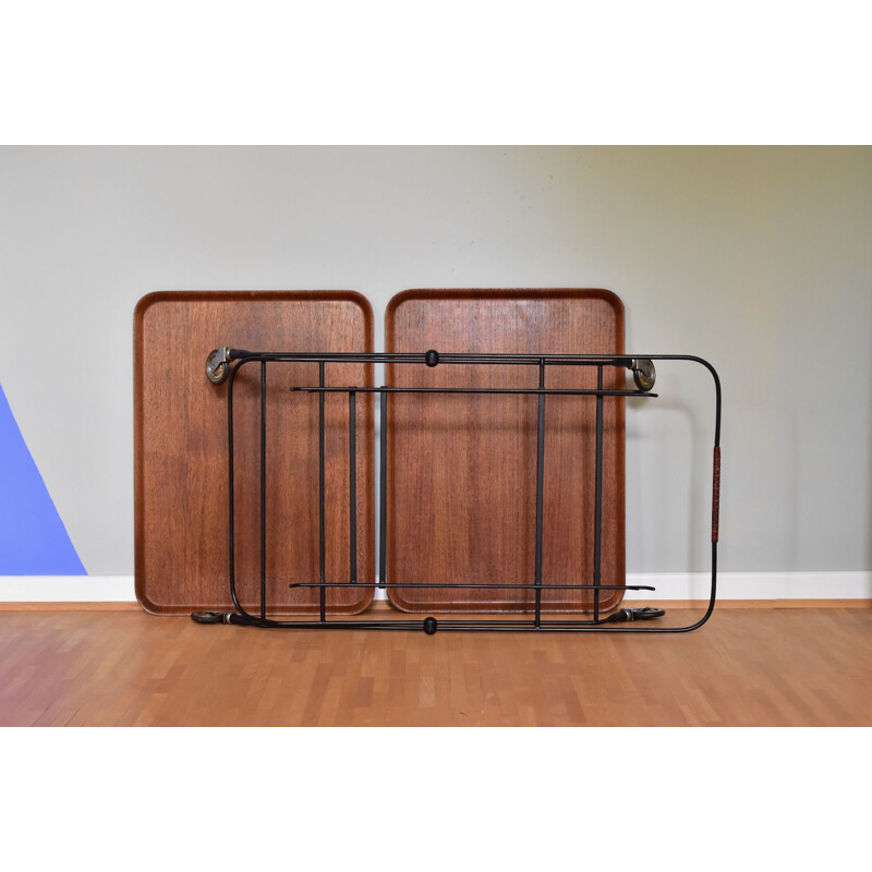 Vintage teak wood by J.H Fabriken Serving Trolley for Tray Sävsjö, Sweden 1960s