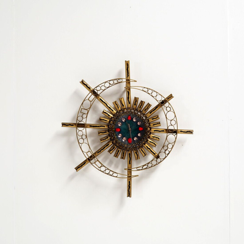 Reloj de pared Brutalista Vintage de Franco Bastianelli para Studio Laurane, 1960