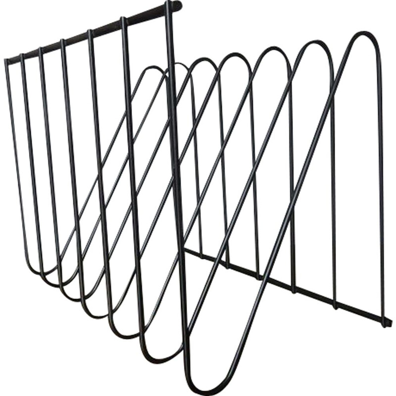 Vintage magazine rack in lacquered metal wire by François Arnal atelier A, 1970s