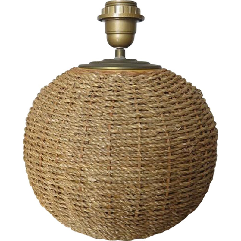 Vintage lamp in rope, rattan, ceramic and brass, France 1970s