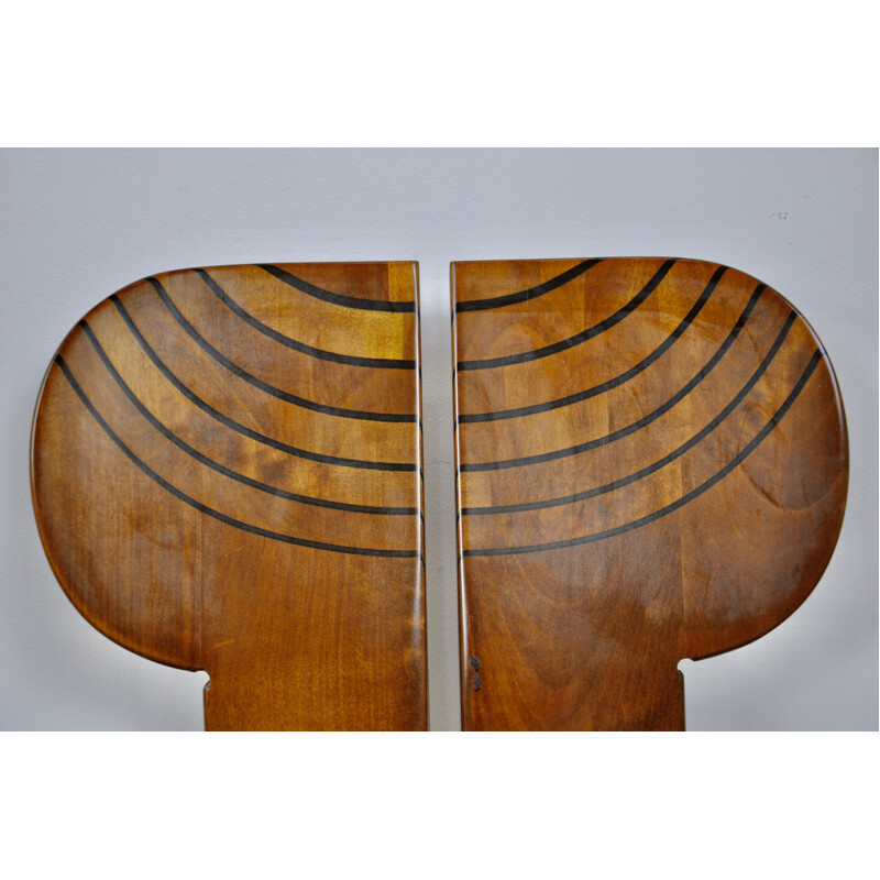 Ensemble de 4 chaises vintage en bois et cuir de Tobia&Afra Scarpa