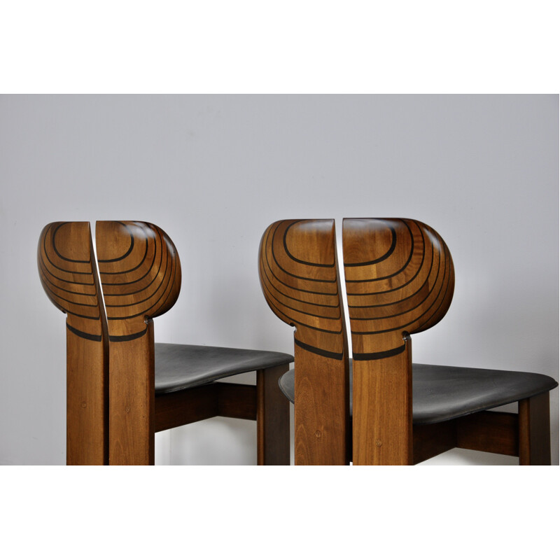 Ensemble de 4 chaises vintage en bois et cuir de Tobia&Afra Scarpa