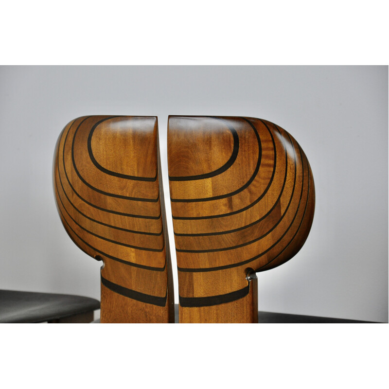 Mid-century set of 4 chairs in wood and leather by Tobia&Afra Scarpa