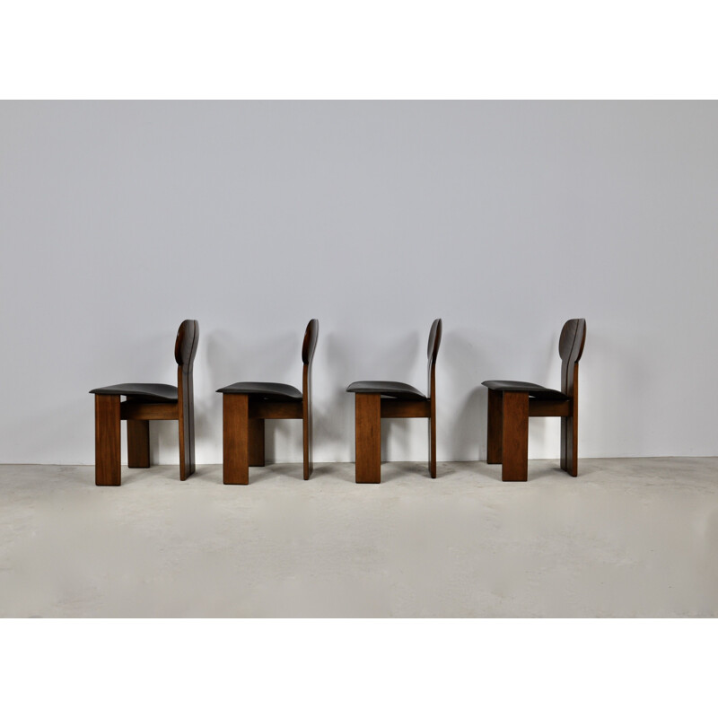 Mid-century set of 4 chairs in wood and leather by Tobia&Afra Scarpa