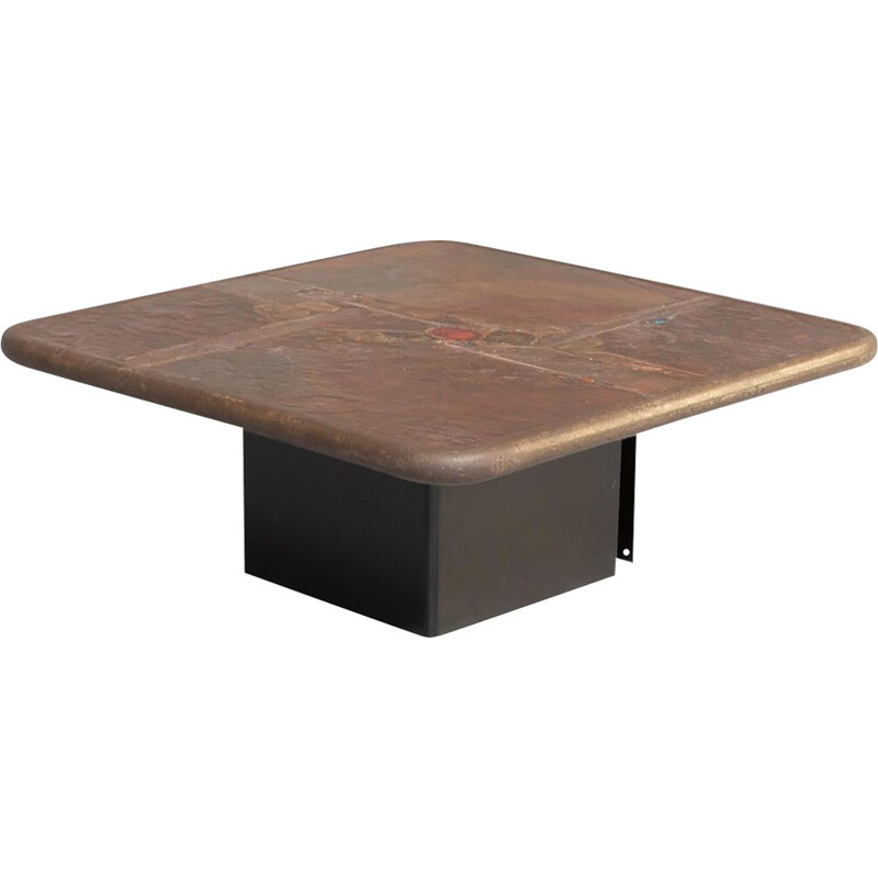 Vintage square artwork handmade coffee table by Paul Kingma, 1970s