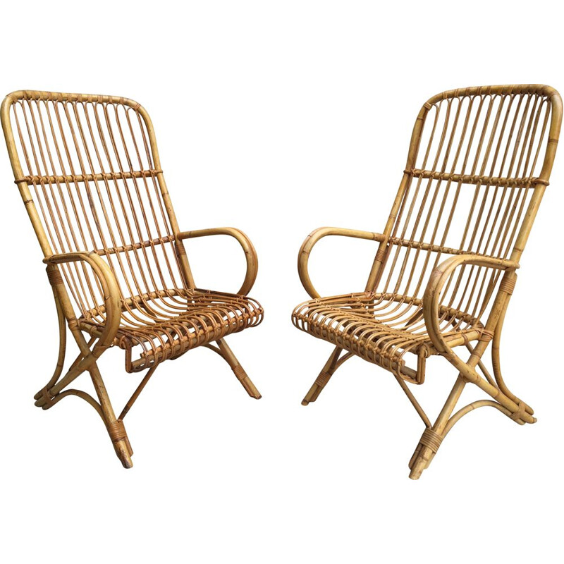 Pair of vintage rattan armchairs