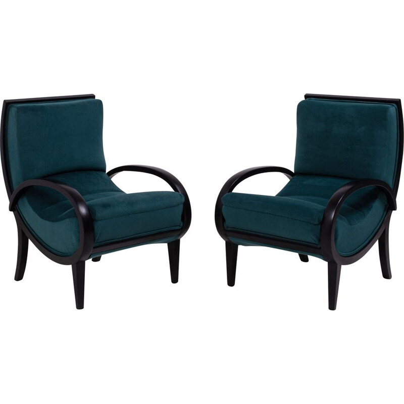 Paar Vintage Art Deco Sessel in Teal Samt, 1920