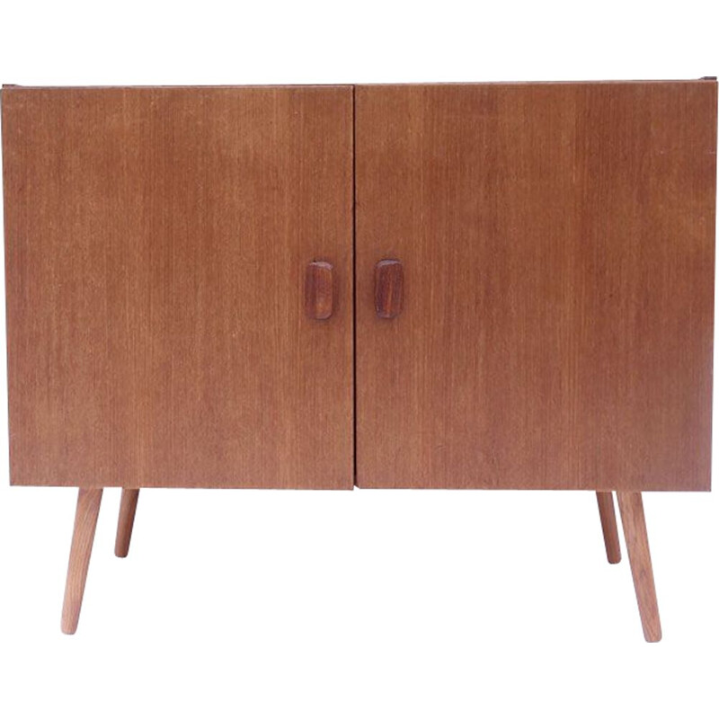 Vintage scandinavian honey teak sideboard with swing doors, Denmark 1950-1960s