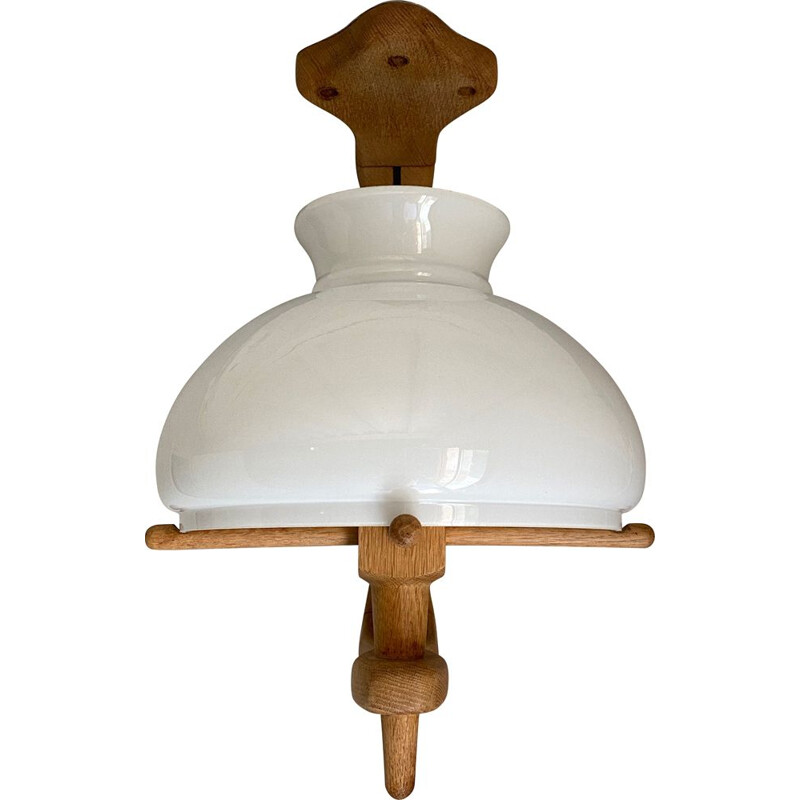 Vintage oak pendant lamp by Robert Guillerme and Jacques Chambron, 1950