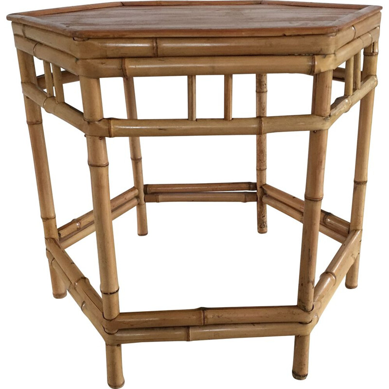 Vintage hexagonal bamboo side table