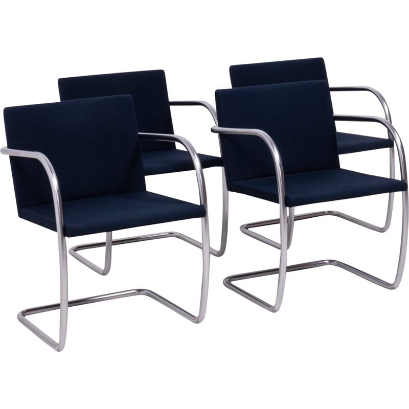 Set of 4 Brno navy fabric vintage dining chairs by Ludwig Mies van der Rohe for Knoll, 1930s