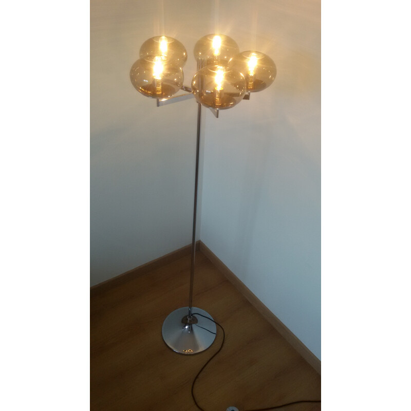 Italian floor lamp in chromed metal and smoked glass, Gaetano SCIOLARI - 1970s