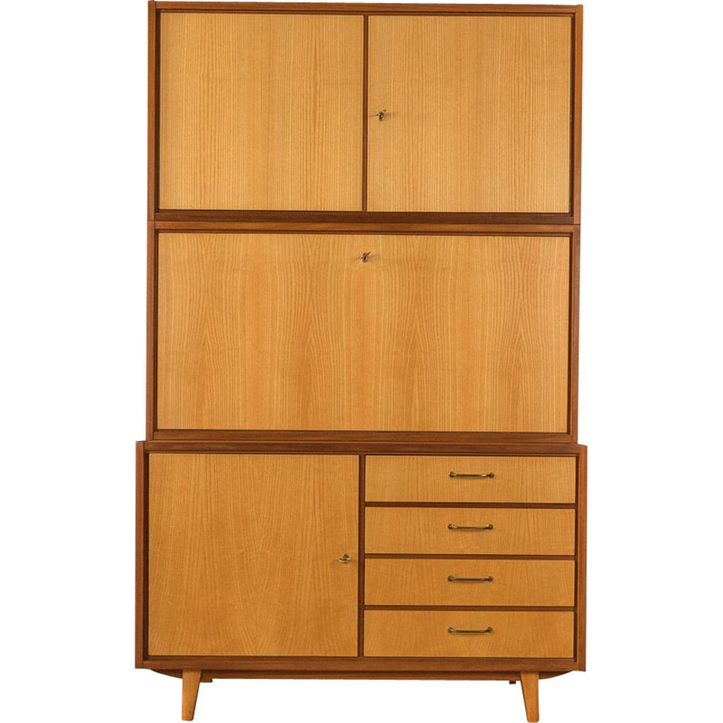 Vintage walnut & ash veneer secretary, Germany 1950s