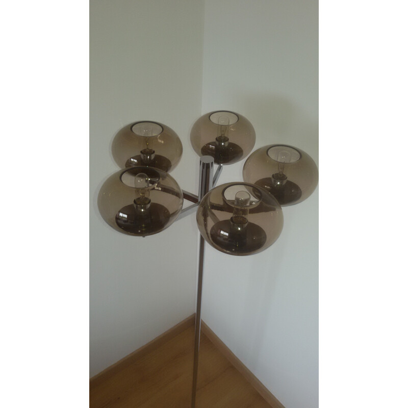 Italian floor lamp in chromed metal and smoked glass, Gaetano SCIOLARI - 1970s