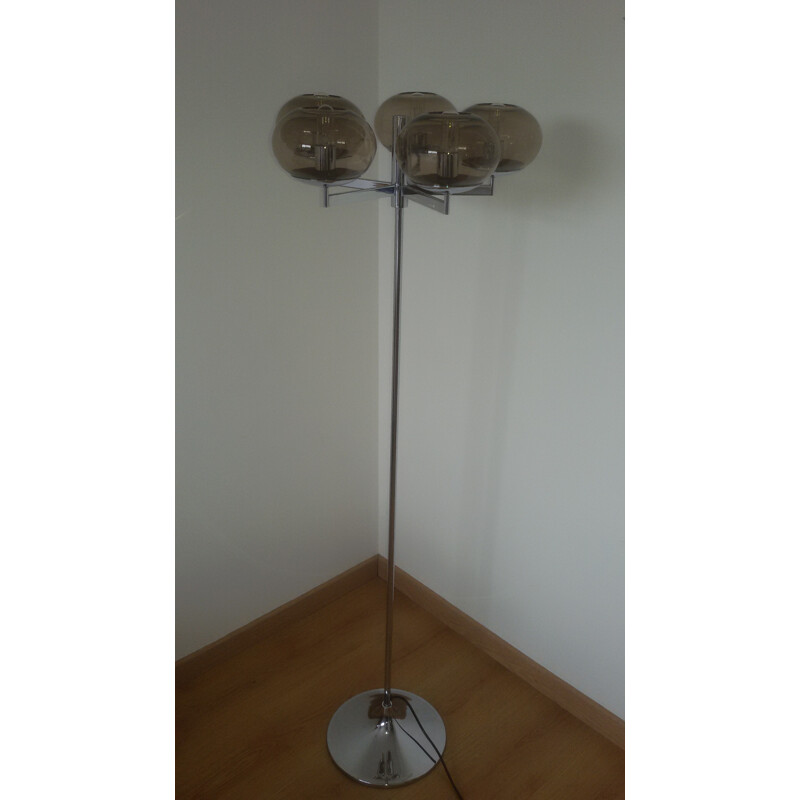 Italian floor lamp in chromed metal and smoked glass, Gaetano SCIOLARI - 1970s