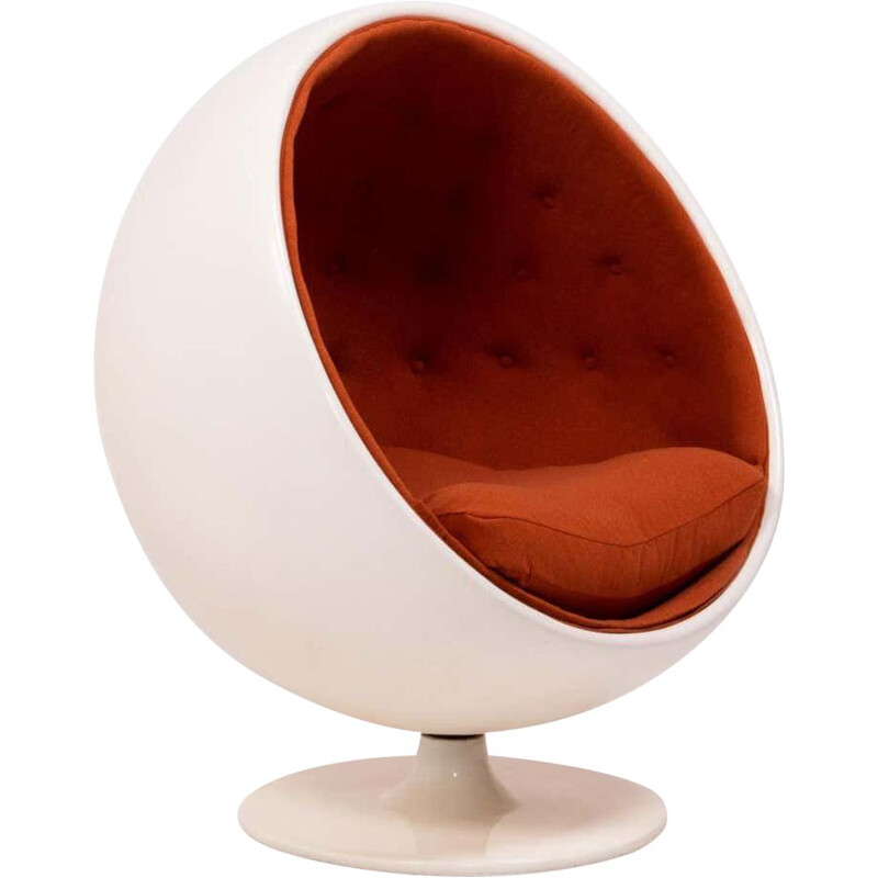 Fauteuil boule vintage orange en laine et fibre de verre par Eero Aarnio, 1963