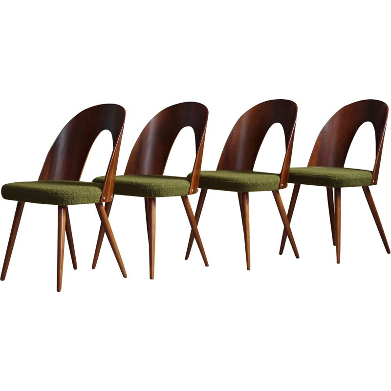 Ensemble de 4 chaises vintage en boucle verte par A. Šuman pour Kvadrat, 1960