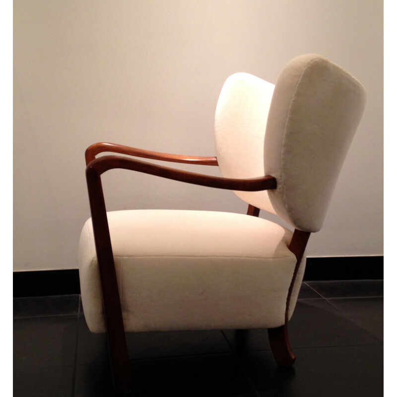 Hos Wulff armchair in white velvet, Viggo BOESEN - 1930s