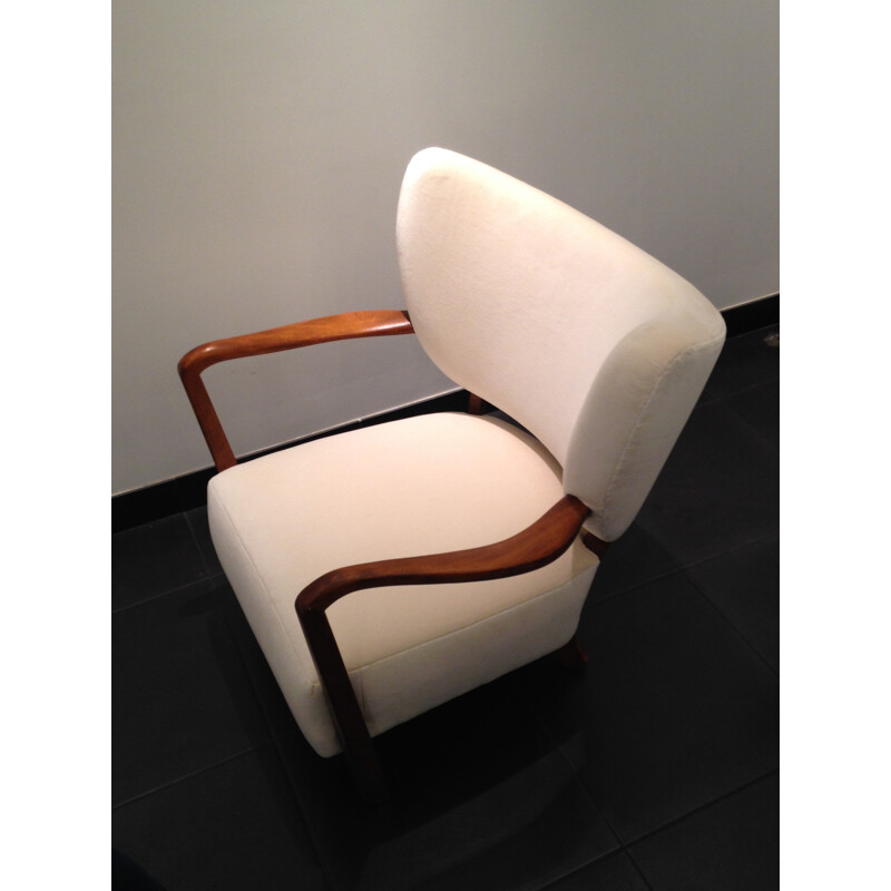 Hos Wulff armchair in white velvet, Viggo BOESEN - 1930s