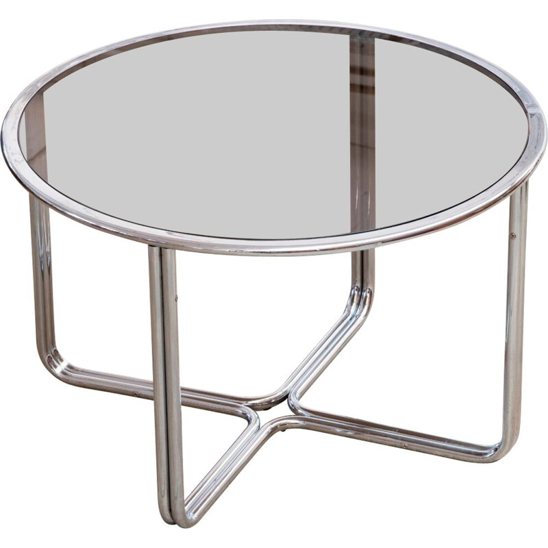 Vintage chrome & smoked glass table, 1970s