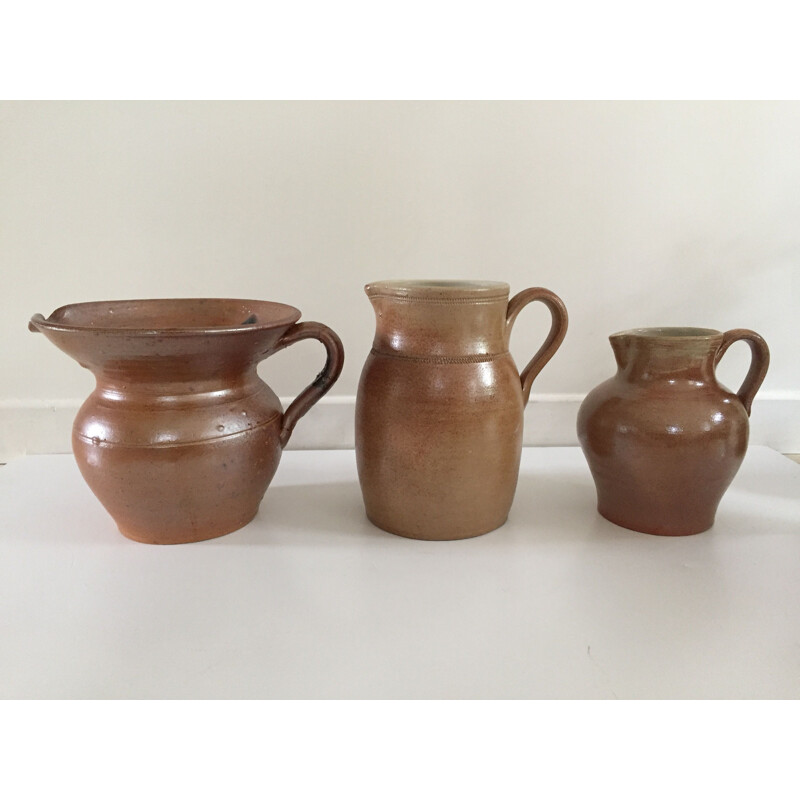 Conjunto de 3 jarros de grés vitrificado vintage