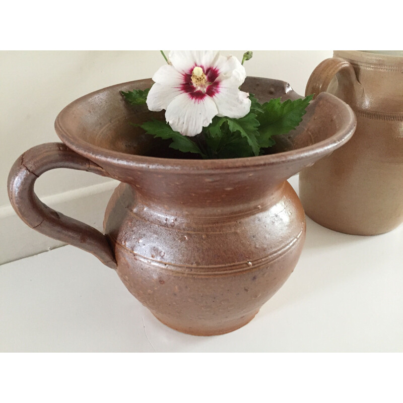 Set of 3 vintage enameled stoneware pitchers