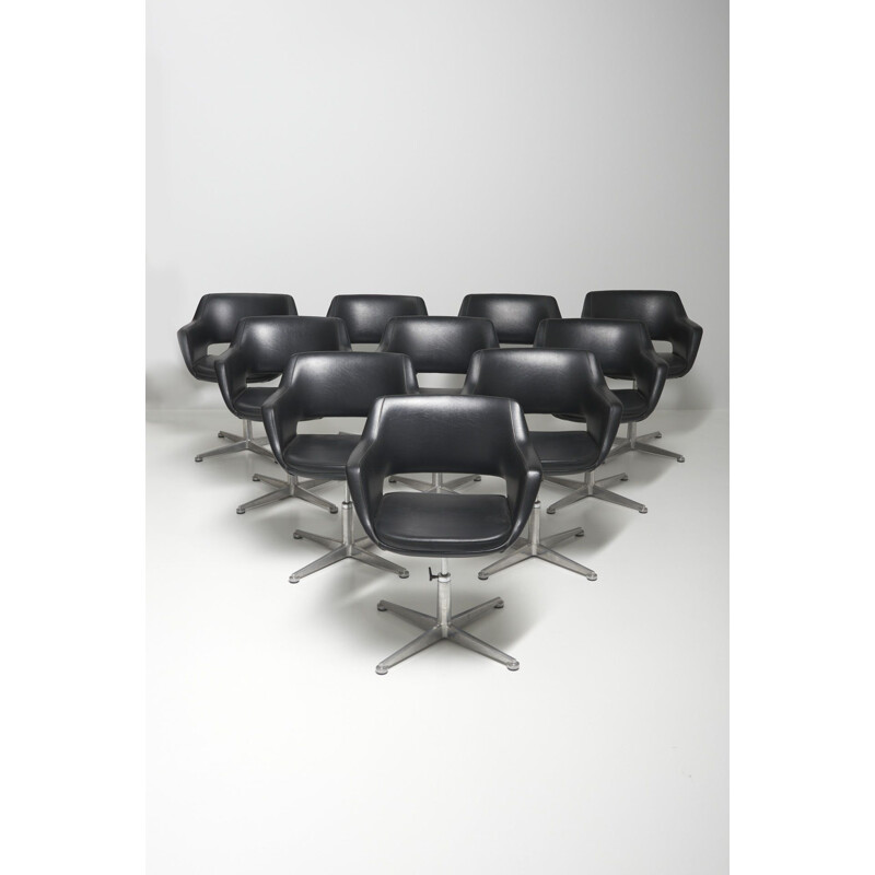 VIntage swivel conference chair in black leather, 1960s