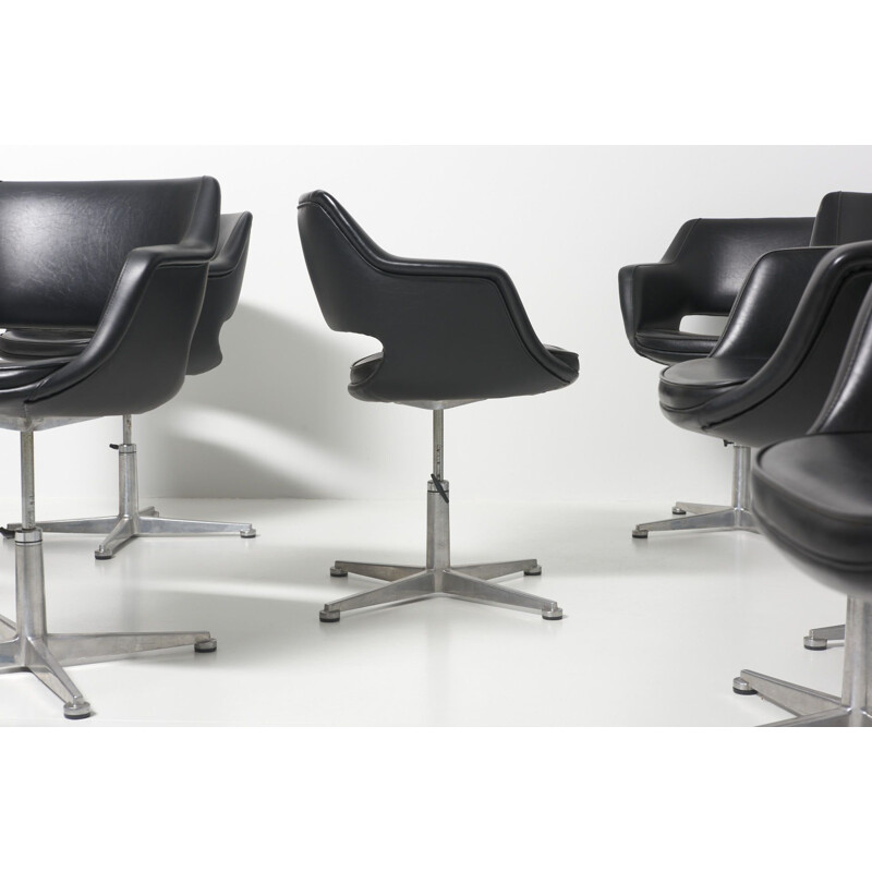 VIntage swivel conference chair in black leather, 1960s