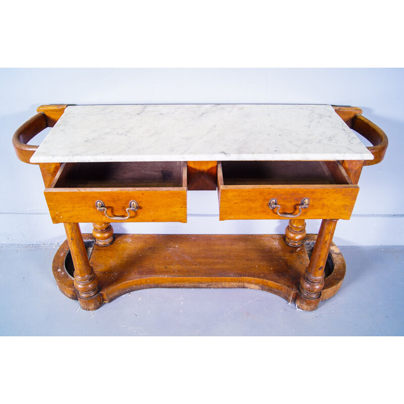 Mid century victorian marble top hall table, Wales 1860s