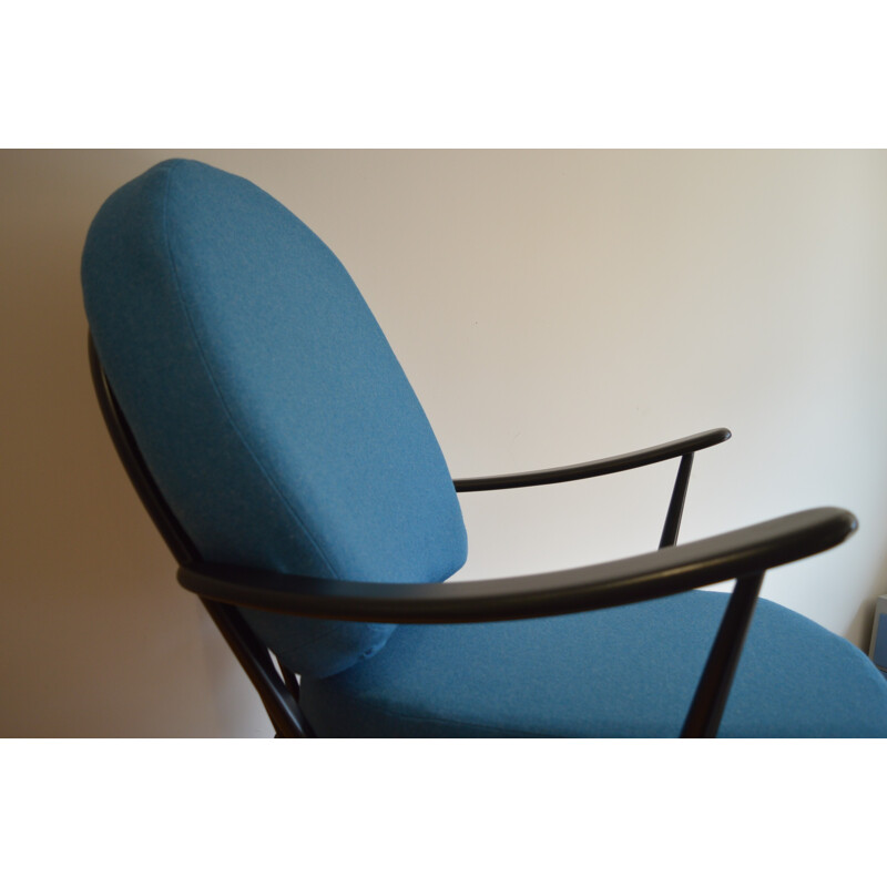 Ercol black 203 armchair with blue wool cushions, Lucian ERCOLANI - 1960s