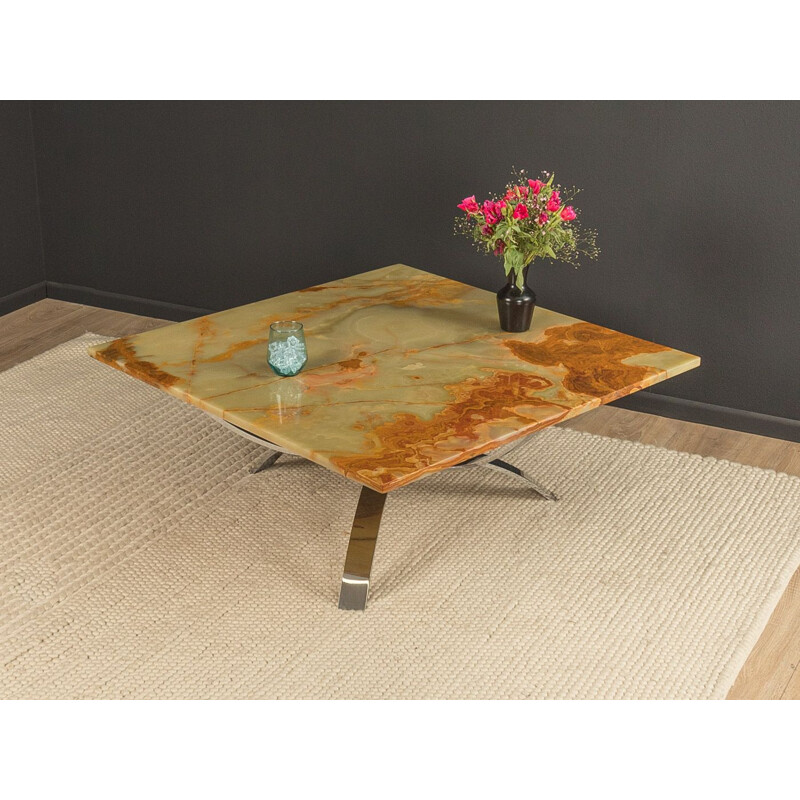 Table basse vintage en marbre marron et beige, 1960