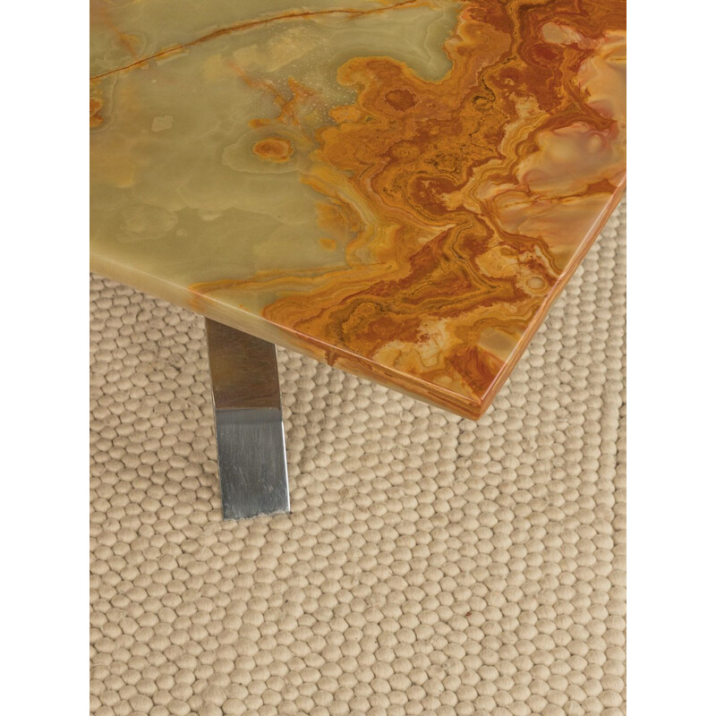 Table basse vintage en marbre marron et beige, 1960