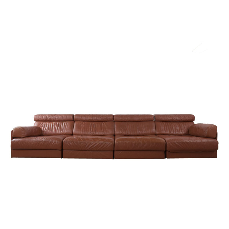 Vintage modular sofa DS-76 in cognac coloured leather for De Sede, 1970s