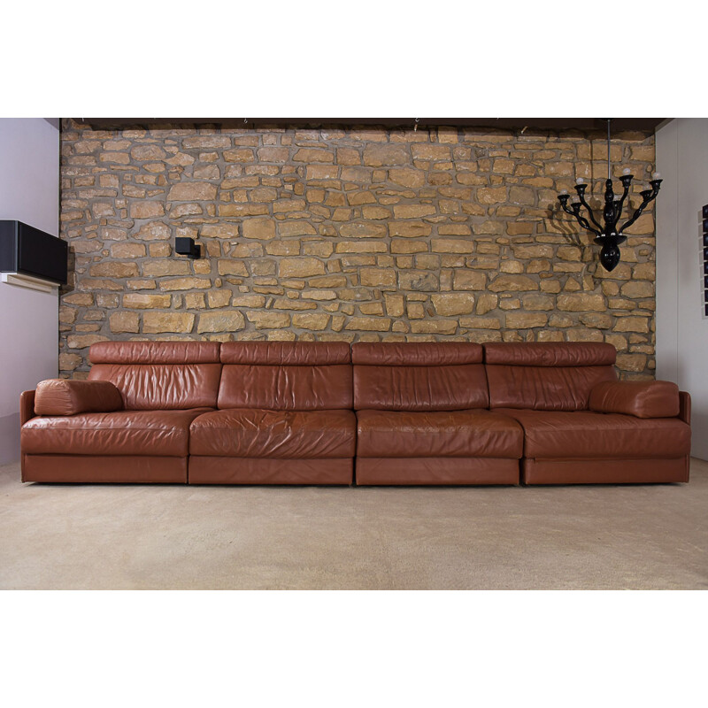 Vintage modular sofa DS-76 in cognac coloured leather for De Sede, 1970s