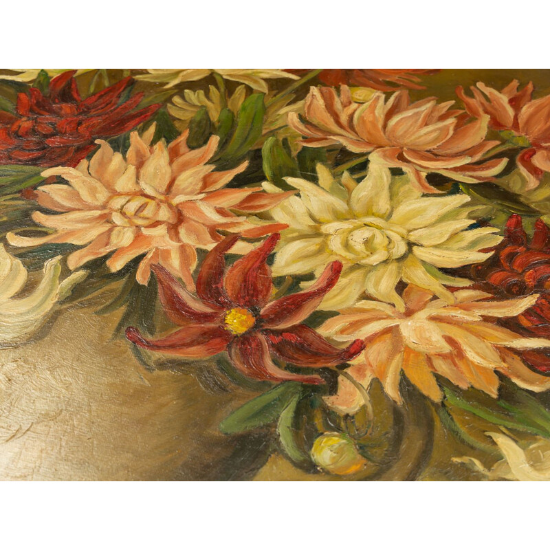 Vintage oil on canvas bouquet of flowers by Heinrich Koslowsky-Griese, 1950s